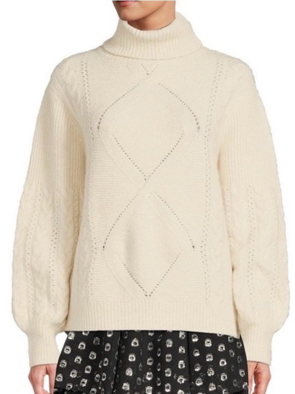 A Loves A Cream Cable-Knit Turtleneck Sweater Sz M